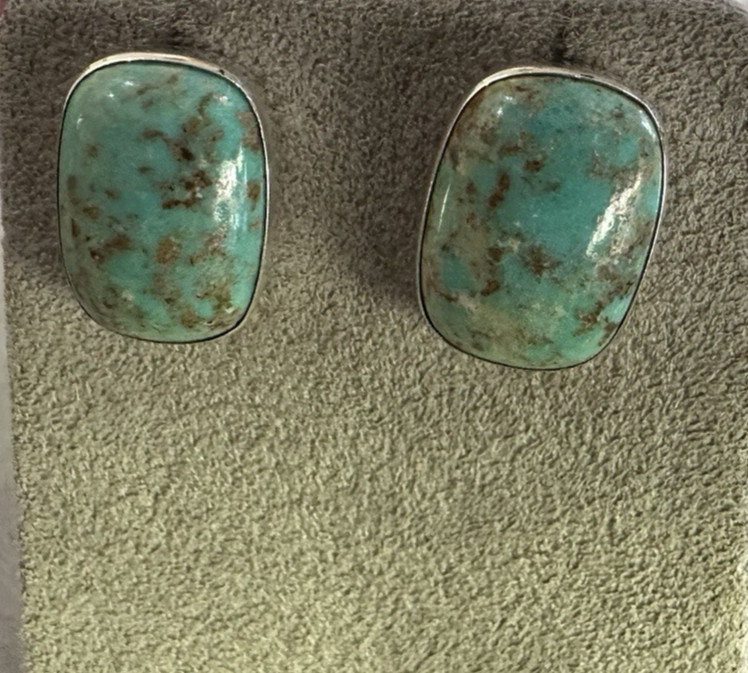 Sterling Silver Turquoise Rectangular Stud  Earri… - image 5