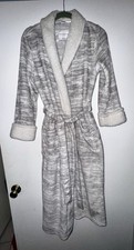 Carole Hochman Plush Wrap Robe Small Gray and White