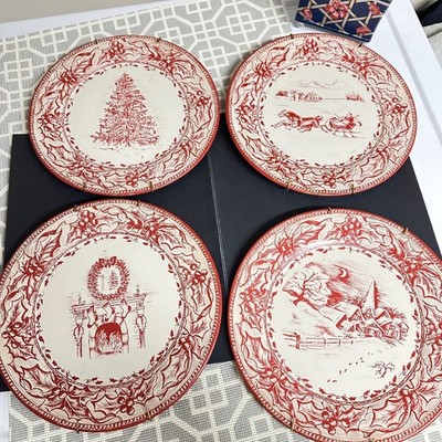 Restoration Hardware 2003 Vintage Holiday Christmas Tin Plates Decor 4 Piece Set