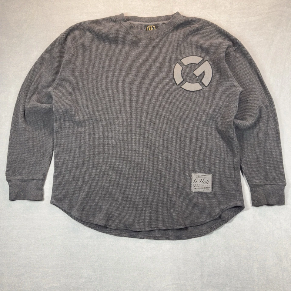 Vtg G-Unit Mens Thermal Shirt 2XL Gray Long Sleeve Waffle Knit Logo Embroidery - Image 2 of 4