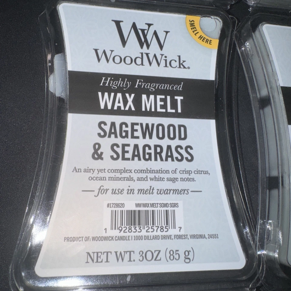 WoodWick Wood Wick SAGEWOOD & SEAGRASS cera derrete cubos fragrância perfumada NOVO - Imagem 2 de 4