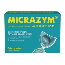Micrazym AVVA Pharma Pancreatic Enzymes 25,000 USP Digestive Supplement 50 Caps