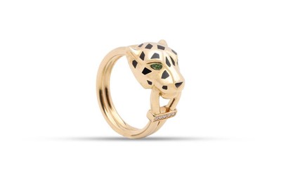 Cartier 18k Yellow Gold 0.05ctw Diamond 0.04ctw Tsavorite Panther Ring 6(9.30g.)