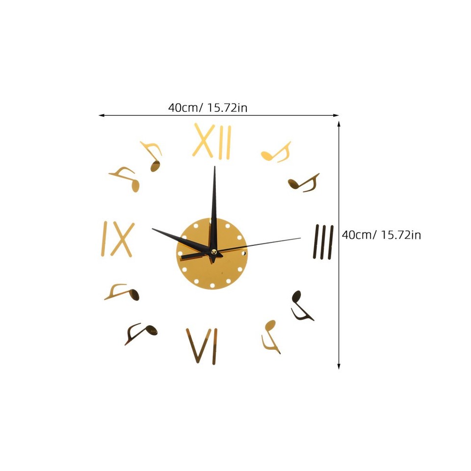 Silent Acrylic Mirror Wall Clock Musical Note Design Frameless Modern ...
