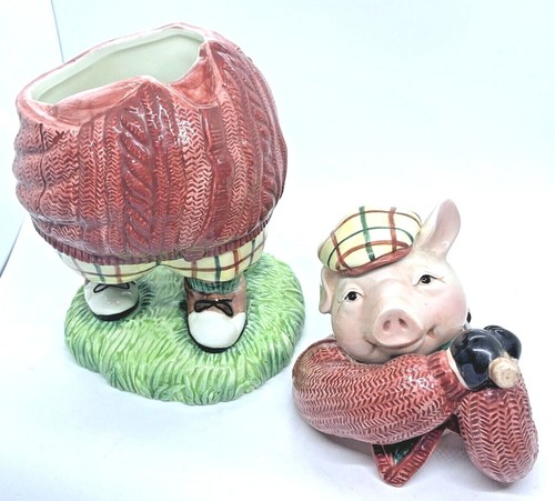 Vintage Fitz & Floyd Golf Playing Pig Ceramic Cookie Jar - Picture 6 of 12