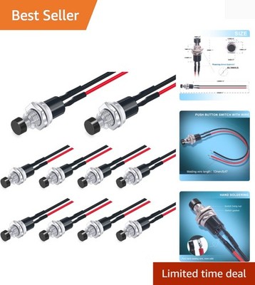 Durable Black Push Button Switch 10-Pack: SPST, Touch Control, Pre-Wired