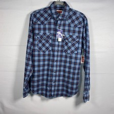 Men's Wrangler Button Up Work Shirt Plaid Blue sz. S