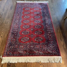 Karastan Bokhara Rug 35” X 67” Red Excellent Condition Tassels Wool Woven