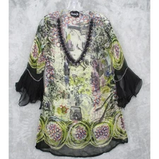 Fresh FX Blouse Womens Medium Top Sheer Beaded Neckline Witchy Whimsigoth Gitg