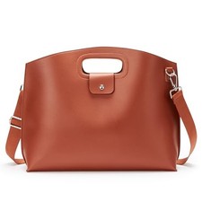 Messenger Bag 16 Inch Slim Laptop Vegan Leather Briefcase Crossbody Tote Brown