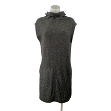 Joie Soft Gray Turtleneck Cap Sleeve Knit Pocket Shift Mini Sweater Dress Size S