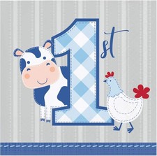 Farmhouse Barnyard Farm Animal 1st Birthday Party Paper Beverage Napkins BOY