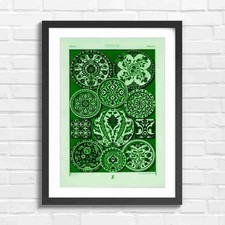 Persian Vintage Floral Tiles Collection Green Framed Wall Art Print Large