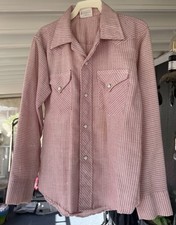 VTG 70s Ely Wagon Boss Size 10 Pearl Snap Dagger Collar Red White Long Sleeve