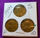 1944 P D S Lincoln Wheat Penny -- 3 coin lot, Great album fillers