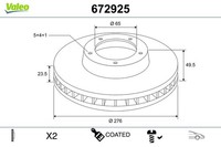 2X Bremsscheibe Coated Valeo 672925 FüR VW Golf 7 5G1 BQ1 BE1 BE2 Variant BA5 A3