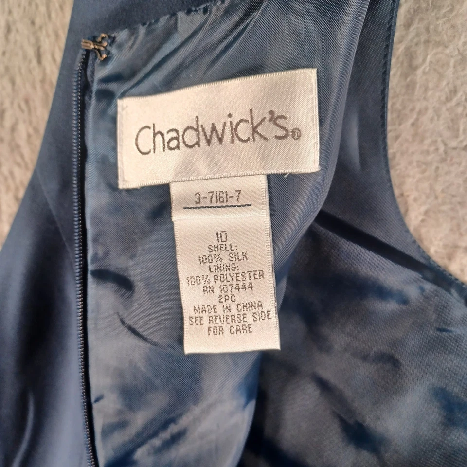 Vestido azul vintage de Chadwick para mujer talla 10 sin mangas 100 % seda cuello redondo cremallera Foto 4 de 4