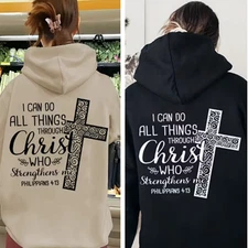 Women's Plus Size Cross Print Hoodie – Christian Bible Verse Pullover Sweatshirt