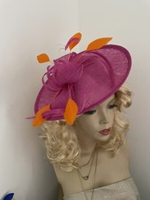 New Fuchsia Pink Orange Fascinator Saucer Wedding Hat Formal Ascot Hatinator UK