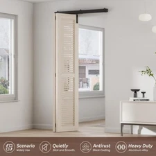 CCJH 4FT Box Rail Bifold Sliding Barn Door Hardware Heavy Duty Track roller kit