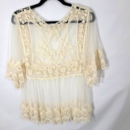 Rebellion Again Women's Size 2X Cream Lacey Top Blouse Shirt Career Fairy - Picture 6 of 6