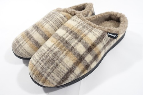 ISOTONER PLAID BEIGE FAUX FUR 2XL 13-14 MEMORY FOAM SLIP ON SLIPPERS MENS - 第 1/6 張圖片