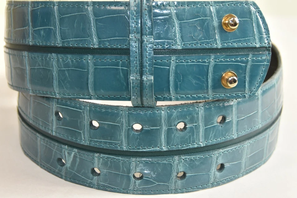 $1690 NUEVO Oscar de la Renta Genuino Americano EXÓTICO Cinturón de Caimán Verde Azulado XS Foto 2 de 4