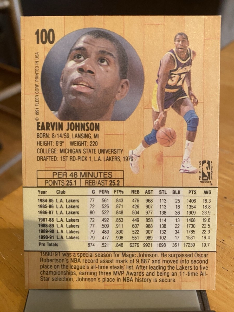 Magic Johnson 1991 Fleer Los Angeles Lakers Card #100 | eBay
