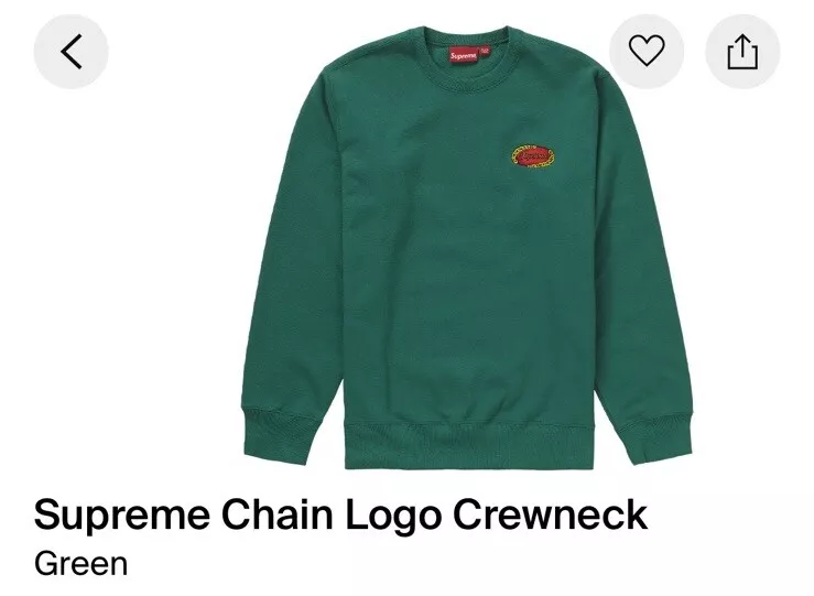 Supreme Gold Bling Green Box Logo Chaîne Cubaine Maillon Brodé Cercle Col Rond