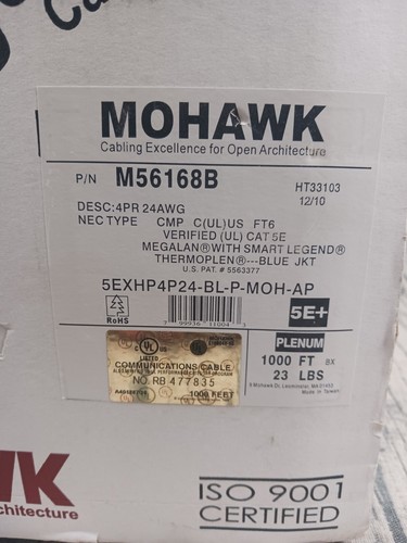 MOHAWK MEGALAN CAT5E+ CABLE BLUE WIRE BULK ETHERNET LAN NETWORK CAT5e+ PRE-OWNED - Picture 2 of 5