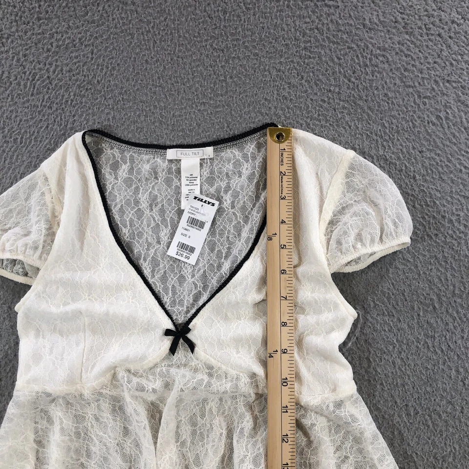 Camisa Top Babydoll Full Tilt Mujer S Blanco Cordones Verano Lazo Foto 4 de 4