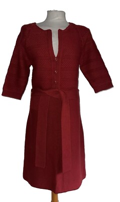 MARC JACOBS KLEID ROST WOLLE STRICK KNOPFLEISTE HALBARM SEMI FIT MIT GÜRTEL GR M