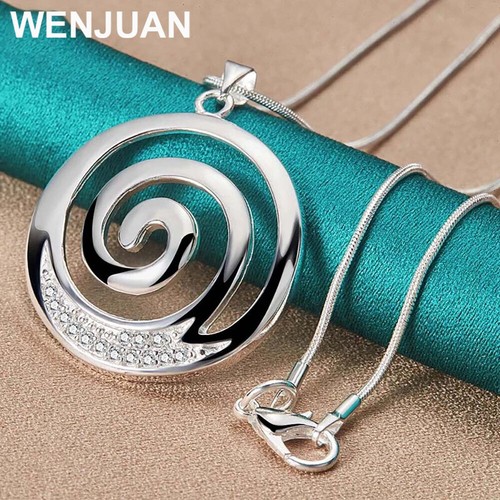 925 Sterling Silver AAA Zircon Round Spiral Pendant Necklace Women Jewelry - Picture 10 of 10