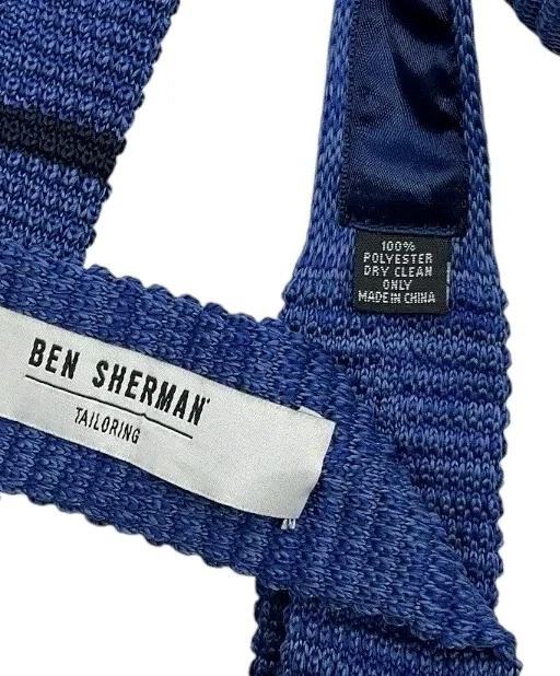 Corbata delgada de diseño de seda tejida a rayas azules Ben Sherman Foto 4 de 4