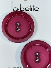 la petite Round  Raspberry Red 2-Hole Flat Buttons #341 ~ 1-1/8" (28mm) | 2 Pack