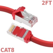2FT Ethernet LAN Network Cat8 RJ45 S/FTP Cable Shielded Cord 28AWG 2GHz Red