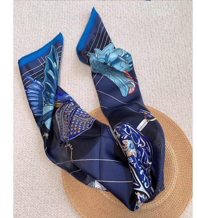 Luxury 18Momme Mulberry Silk Scarf Spring Boutique Print 35