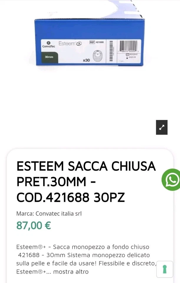 30 PEZZI sacchi per STOMIA intestino. CONVATEC ESTEEM SACCA CHIUSA 30mm - Immagine 2 di 4