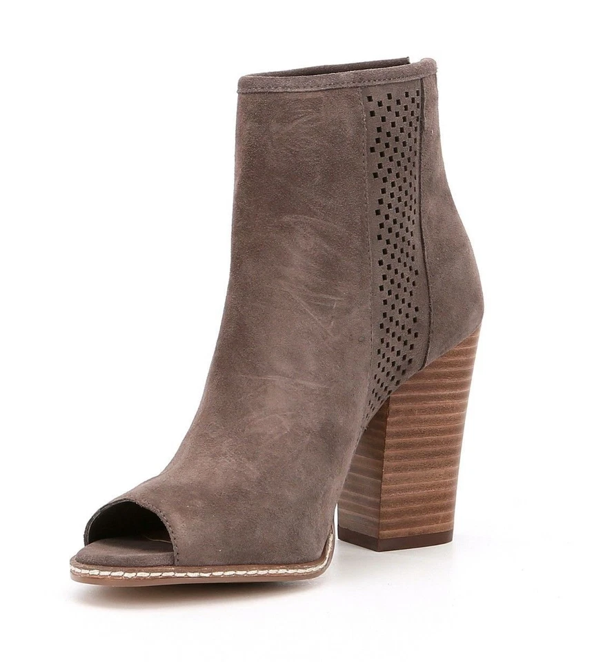 Botines GB Schools-Out para mujer talla 8M gris gamuza cremallera trasera punta abierta tacón bloque  Foto 2 de 4