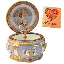 Classical Carousel Horse Music Box LED lights Twinkling Resin Carved Collecti...