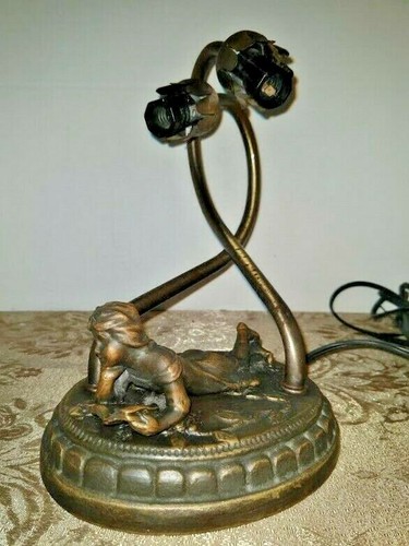 VTG Art Deco Nouveau Arts & Craft 2-Light "Young Lady Reading" Lamp Period Unkn - Picture 2 of 12