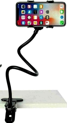 NIB Longipad Lazy Bracket Mobile Phone Holder Flexible Bed Desk Table Clip Black - Picture 2 of 3