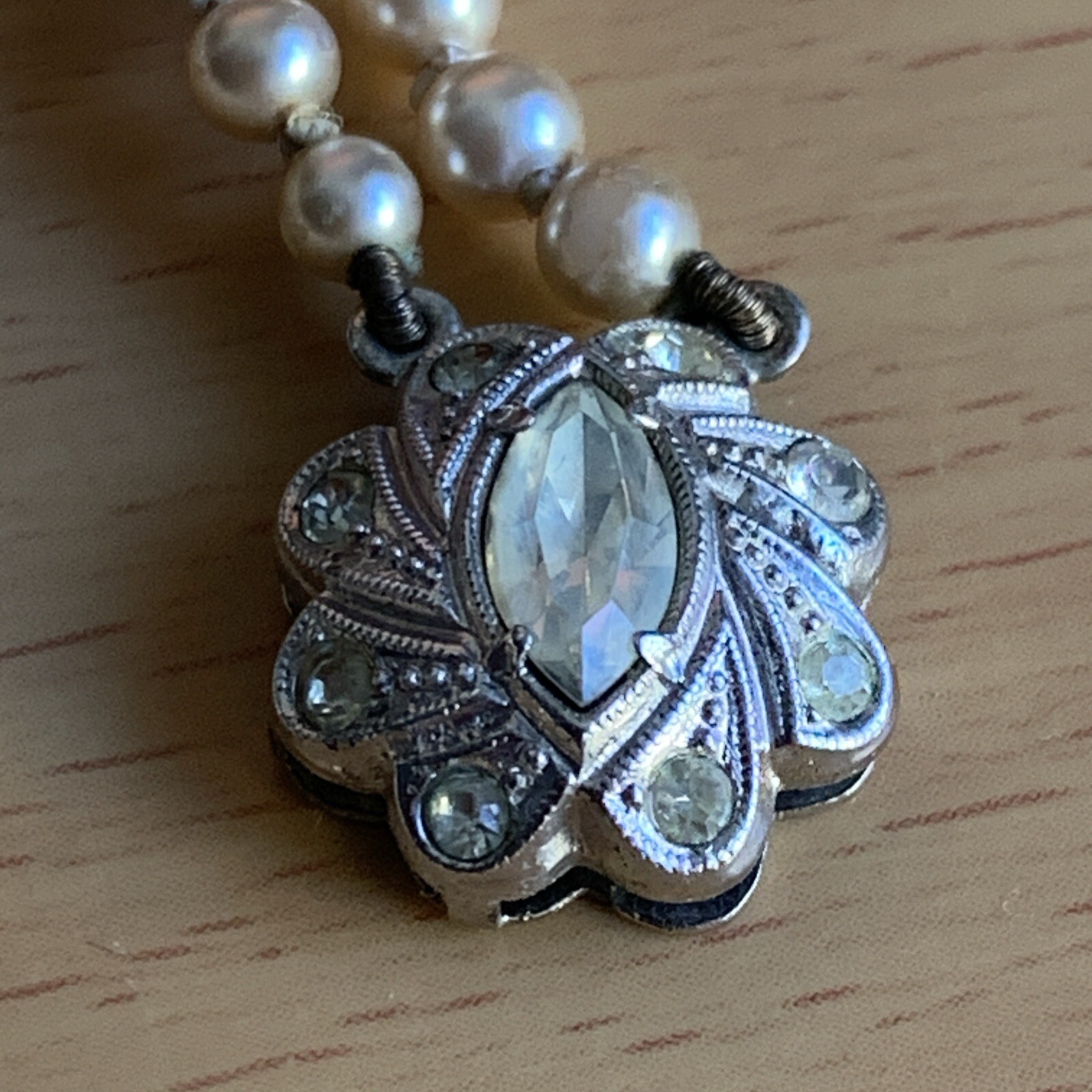 LOTUS VINTAGE Double STRAND BEADED PEARL NECKLACE / 925 Silver Fancy