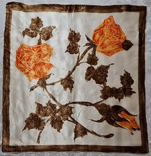 SCARF VINTAGE AUTHENTIC FLORAL ART ROSES ORANGE ACETATE SATIN 26" SQUARE