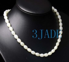 18" Natural Hetian White Nephrite Jade Barrel Beads Necklace w/ Certificate