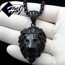 24"MEN Stainless Steel 4mm Black Plated Box Link Chain Necklace LION Pendant*121