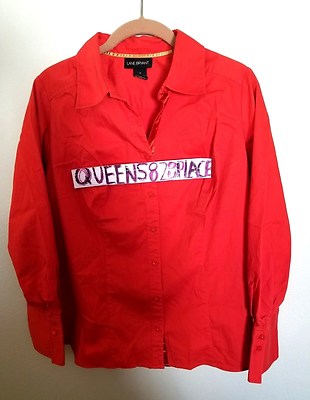 Lane Bryant Womens Size 14 Orange Blouse Button Up Stretch Long Sleeve Top Shirt