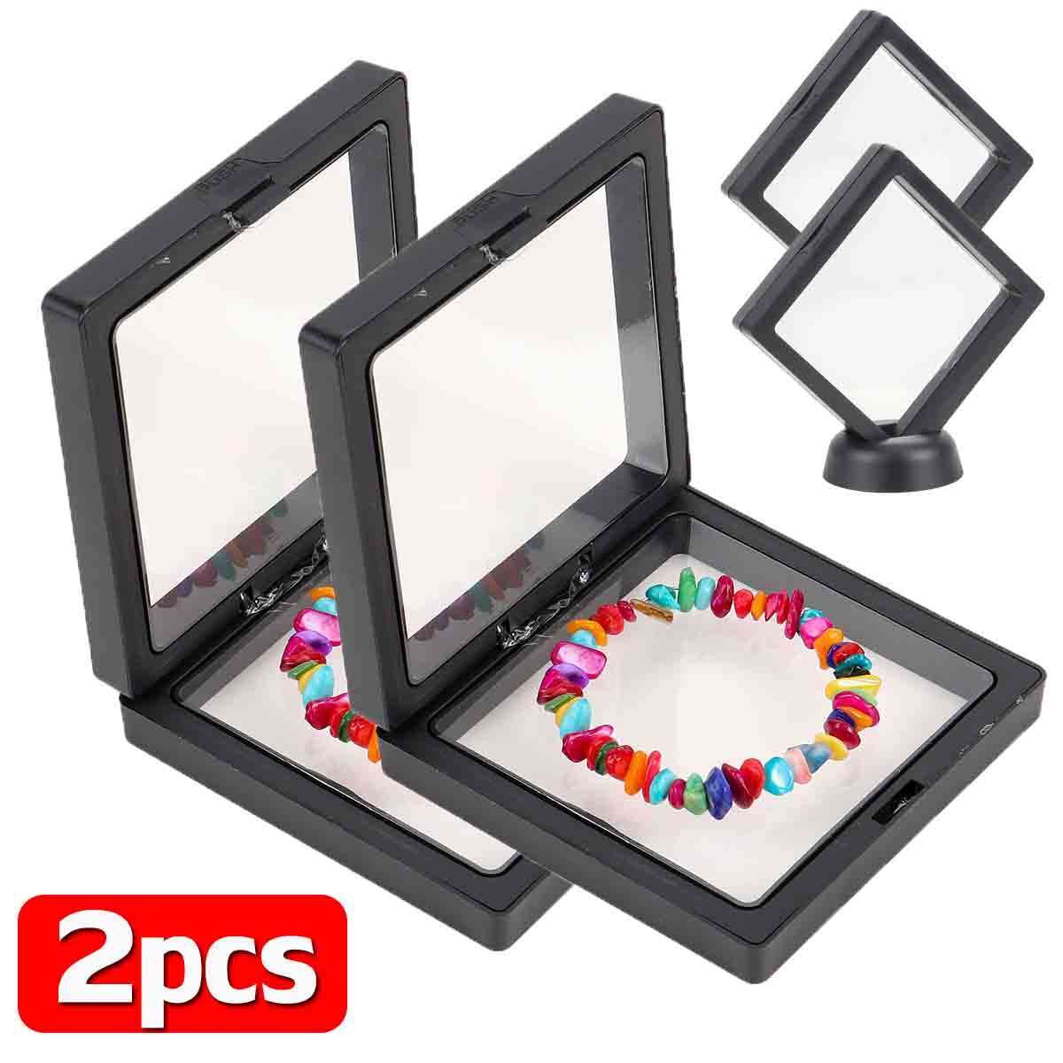 2Pcs 3D Floating Coin Display Frame Stand Holder Case Box