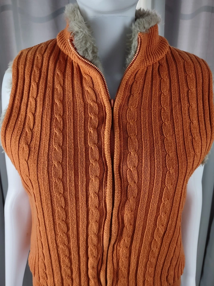 Chaleco suéter Kikit para mujer naranja con cremallera forro de piel sintética 100 % algodón talla pequeña Foto 2 de 4