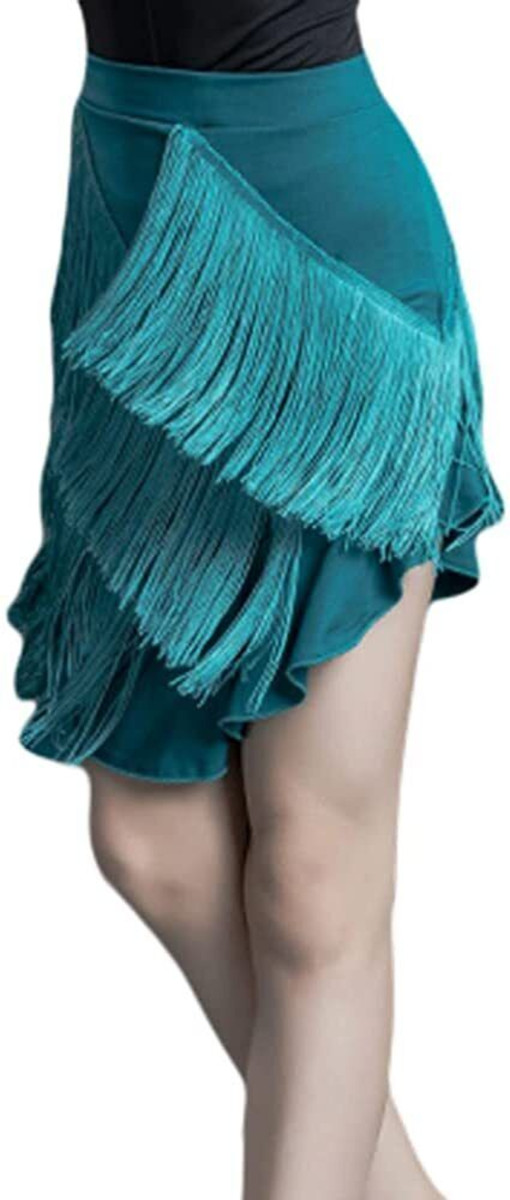 Niñas Falda de Baile Latina Borlas en Capas Irregular Salsa Tango Salón Ropa de Baile